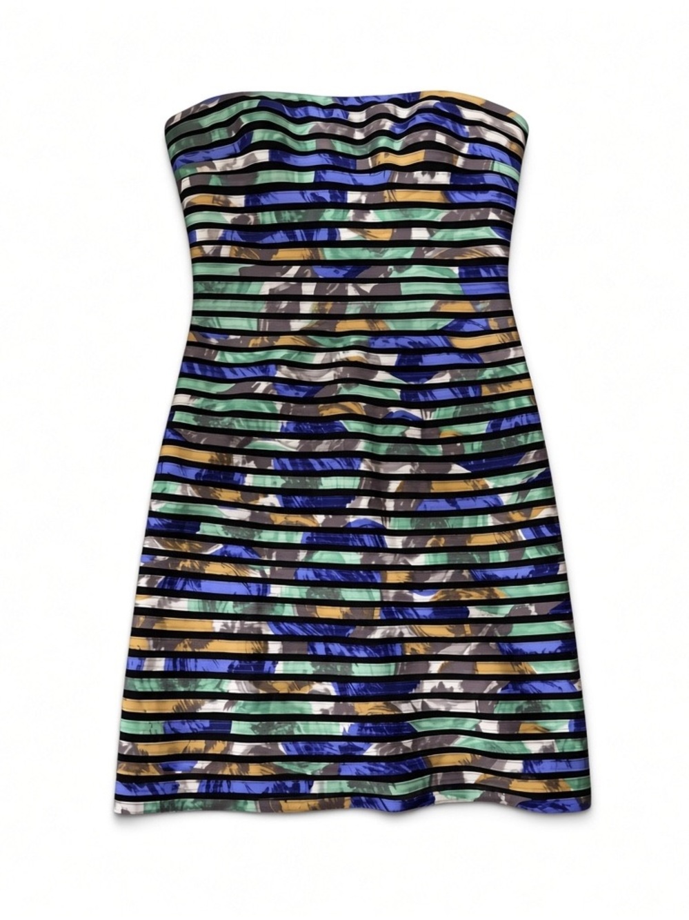 BCBGMaxAzria Strapless Multi-Color Floral Stripe Dress